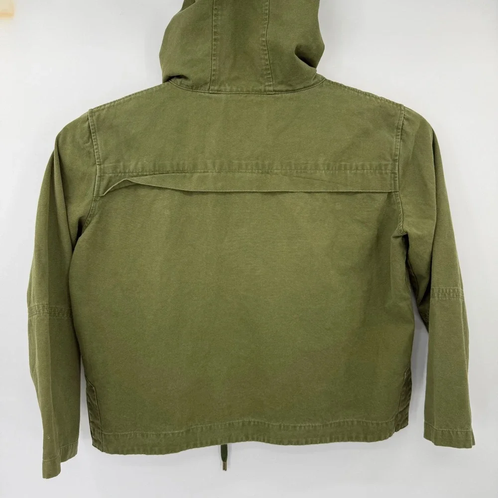 Emory Park Jacket Womens Medium Olive Green Lace Up Hooded Utility Canvas IM185T